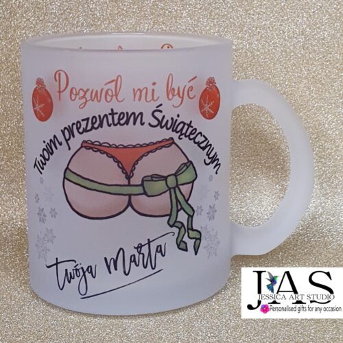 Szklany , matowy kubek Świąteczny