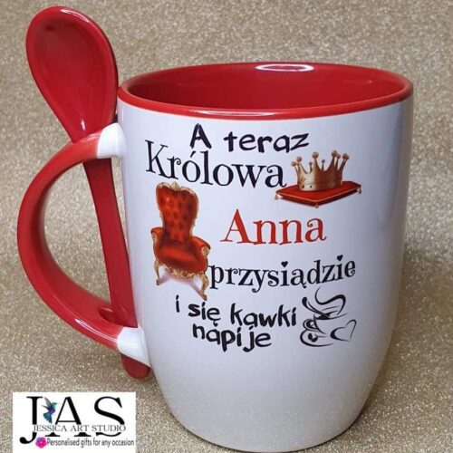 Dwukolorowy kubek z łyżeczką - Królowa