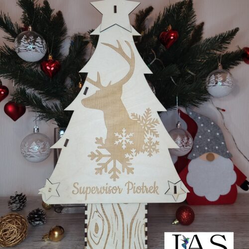 Drewniana Choinka - Świąteczne pudełko na alkohol