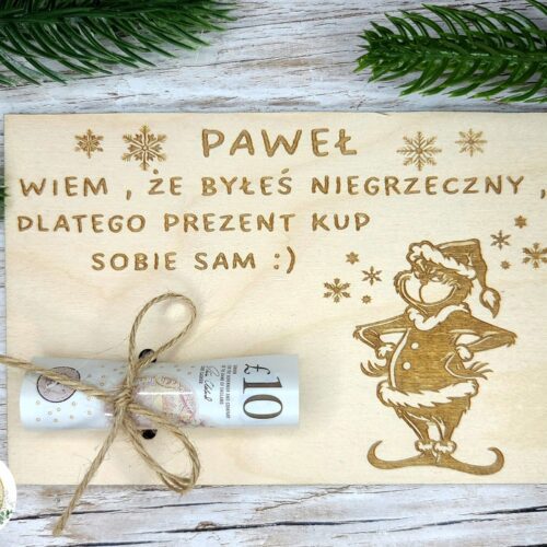 Drewniana tabliczka - Voucher Świąteczny
