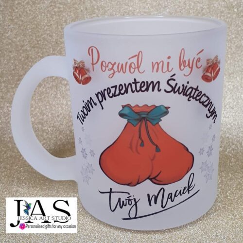 Szklany, matowy kubek Świąteczny