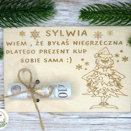 Drewniana tabliczka - Voucher Świąteczny