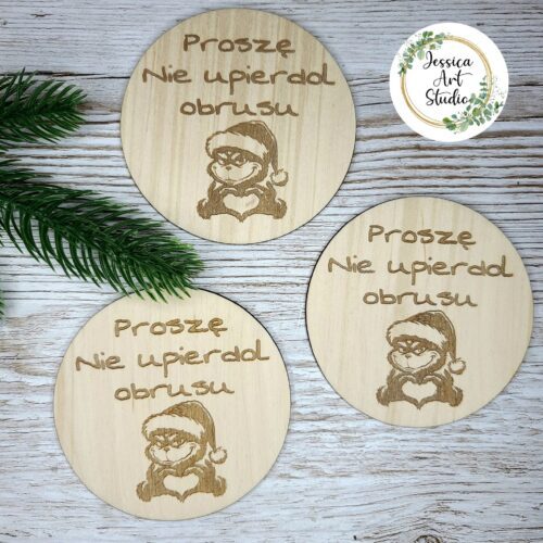 Świąteczne drewniane 3 podkładki pod kubek