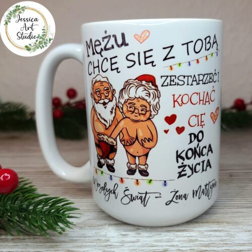 (+18) Duży kubek biały - Świąteczny