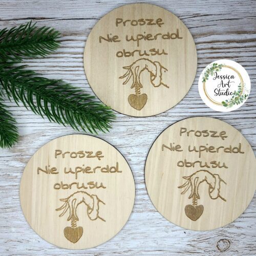 Świąteczne drewniane 3 podkładki pod kubek