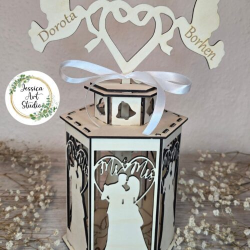 Drewniany Lampion - pamiątka Ślubna