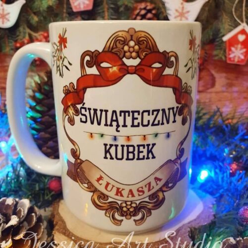 Duży biały kubek - Świąteczny