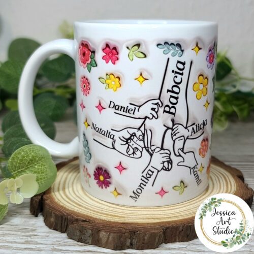 Kubek biały - dłonie wnuków/ dzieci