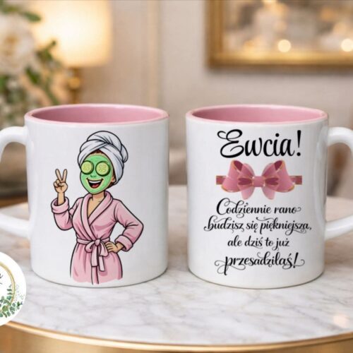 Personalised Funny Spa Mug – Cute Girl Design with Polish Quote