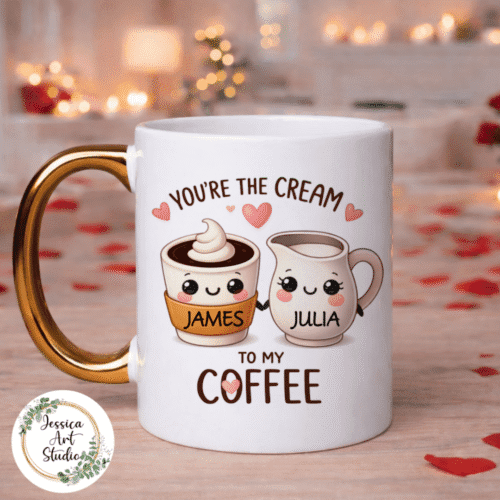 Personalised “You’re the Cream to My Coffee” Mug – Cute Couple Gift with Names