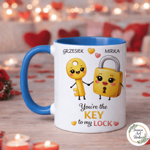 Personalised Key & Lock Couple Mug – Custom Names Funny Love Gift